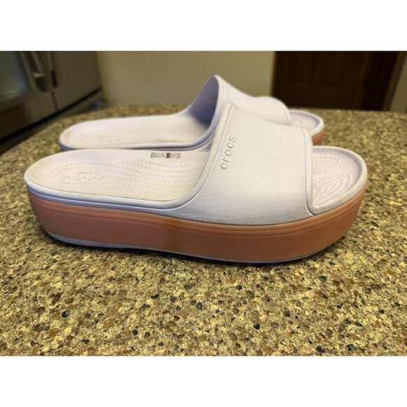 Crocs Platform Slides Women’s 10 Chunky Lavender Orange Slip On Sandals - Picture 3 of 8